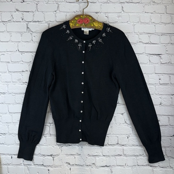 Sport Haley Sweaters - SPORT HAYLEY Embellished Black Cardigan Rhinestone Crystal Knit Sweater Size S